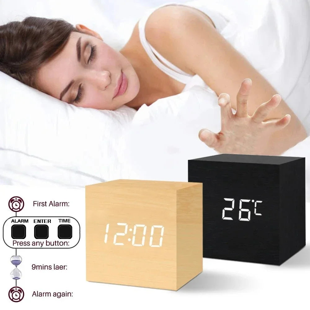 Wooden LED Digital Alarm Clock