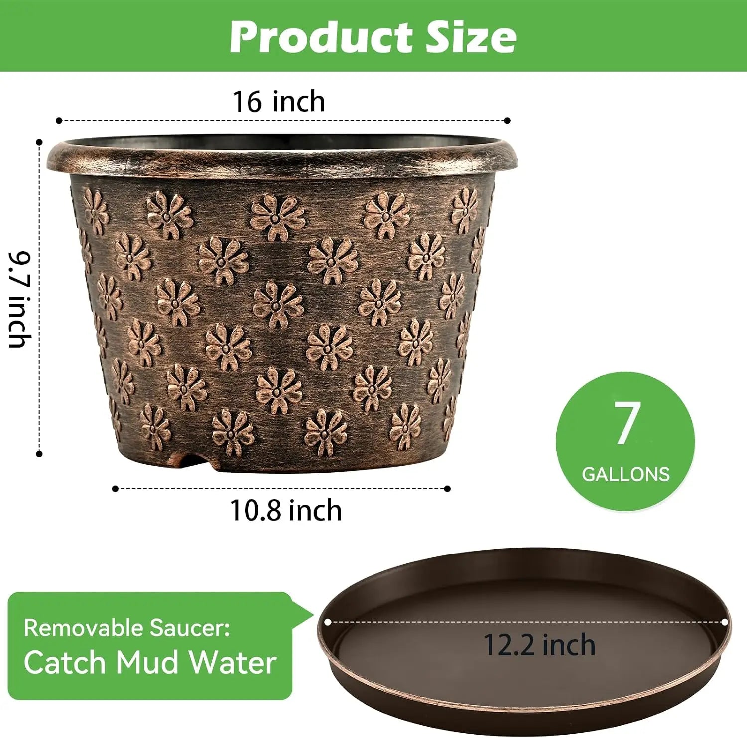16-Inch Large Outdoor Planter Pot