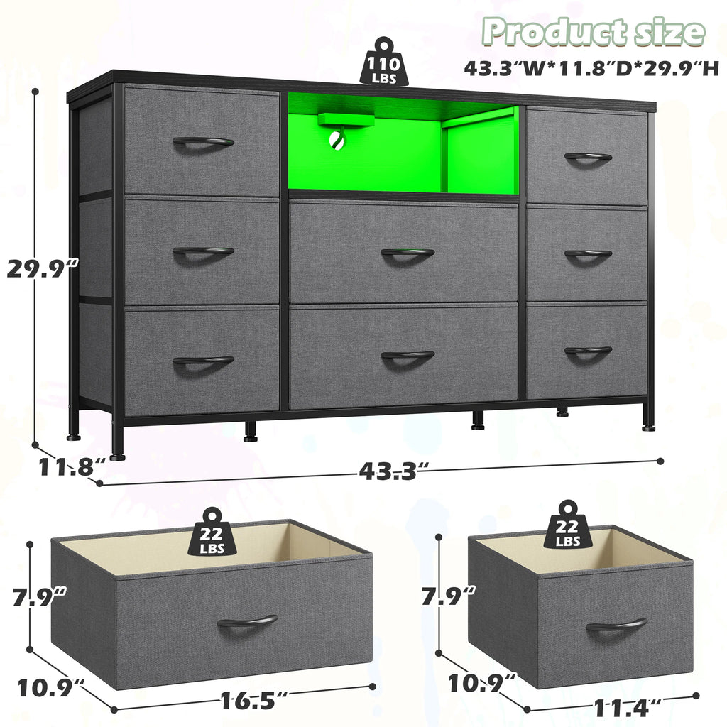 8-Drawer Media Dresser with Charging Station