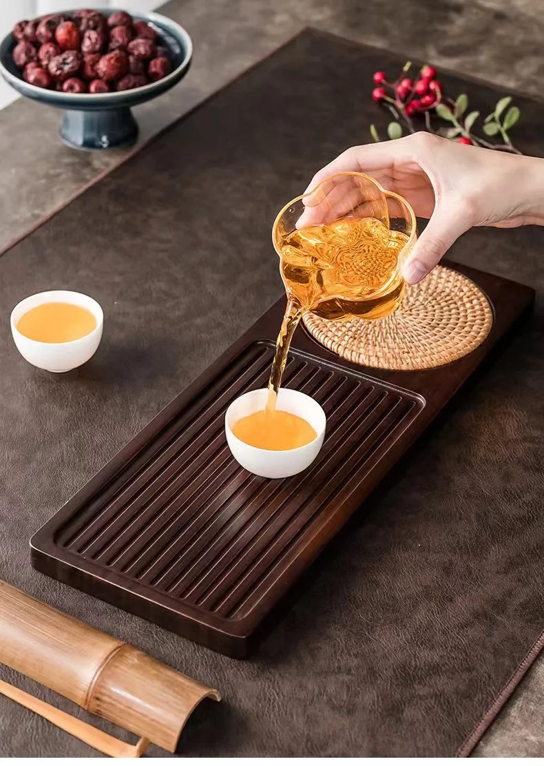 Solid Bamboo Wood Tea Tray Portable Rattan Mat Rectangle Serving Table Plate Storage Dish for Hotel Tea Plate Accessories Saucer