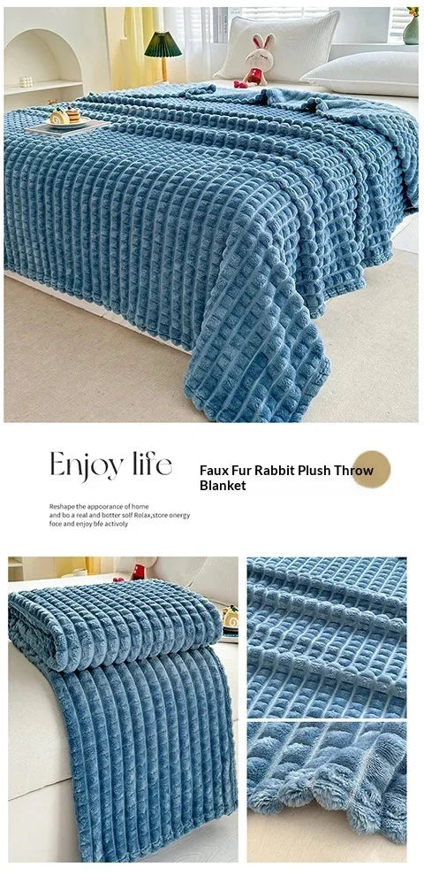 2025 New Solid Color Imitation Fur Plaid Flannel Blanket Winter Office Nap Blanket Air Conditioner Blanket