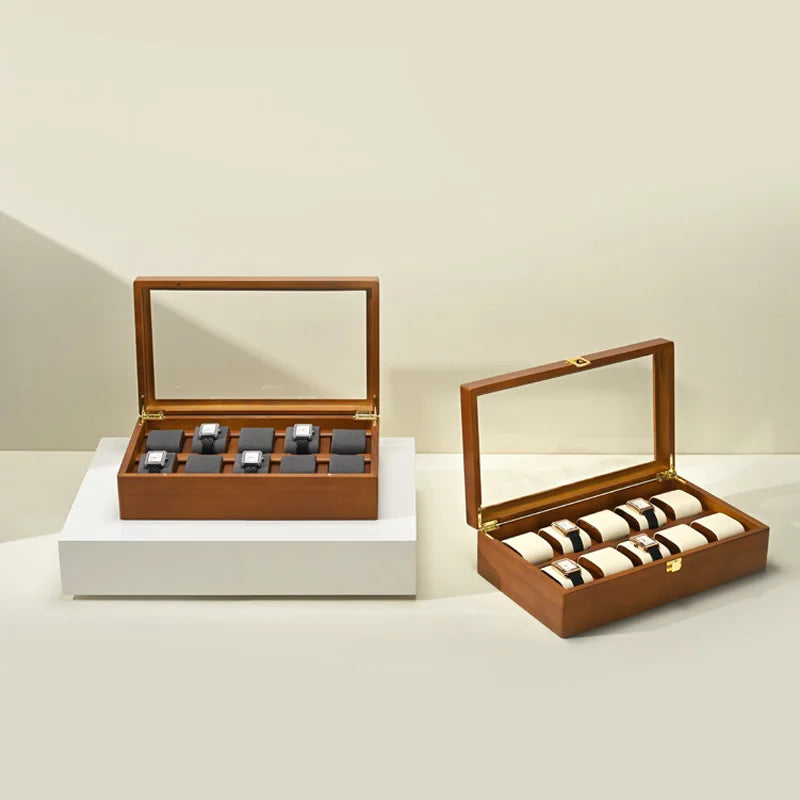Oirlv 10 Grids Watch Box Wooden Jewelry Box Watch Organizer Case Men Women Mechanical Watchs Storage Case Wristwatch Display Box