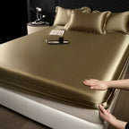 3 Pcs High End 100% Mulberry Silk Fitted Sheet Set with Pillowcase Luxury Solid Color Silk Bedsheet Soft Smooth Satin Bed Linen
