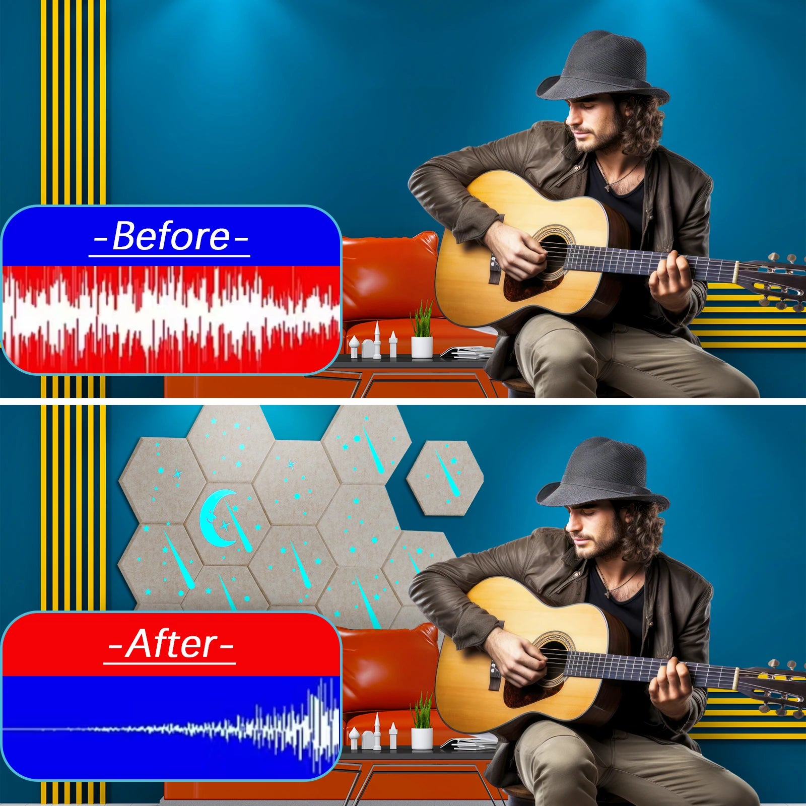18-Pack Hexagonal Self-Adhesive Acoustic Panels