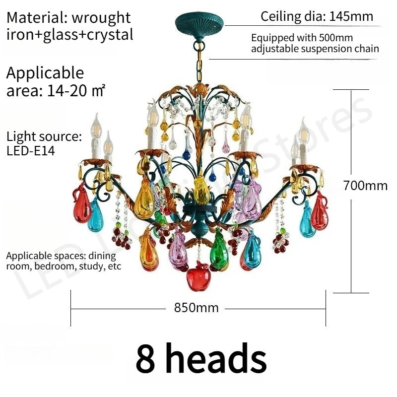 Murano-Style Multicolor Candle Glass Chandelier