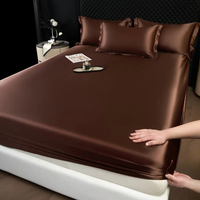 3 Pcs High End 100% Mulberry Silk Fitted Sheet Set with Pillowcase Luxury Solid Color Silk Bedsheet Soft Smooth Satin Bed Linen
