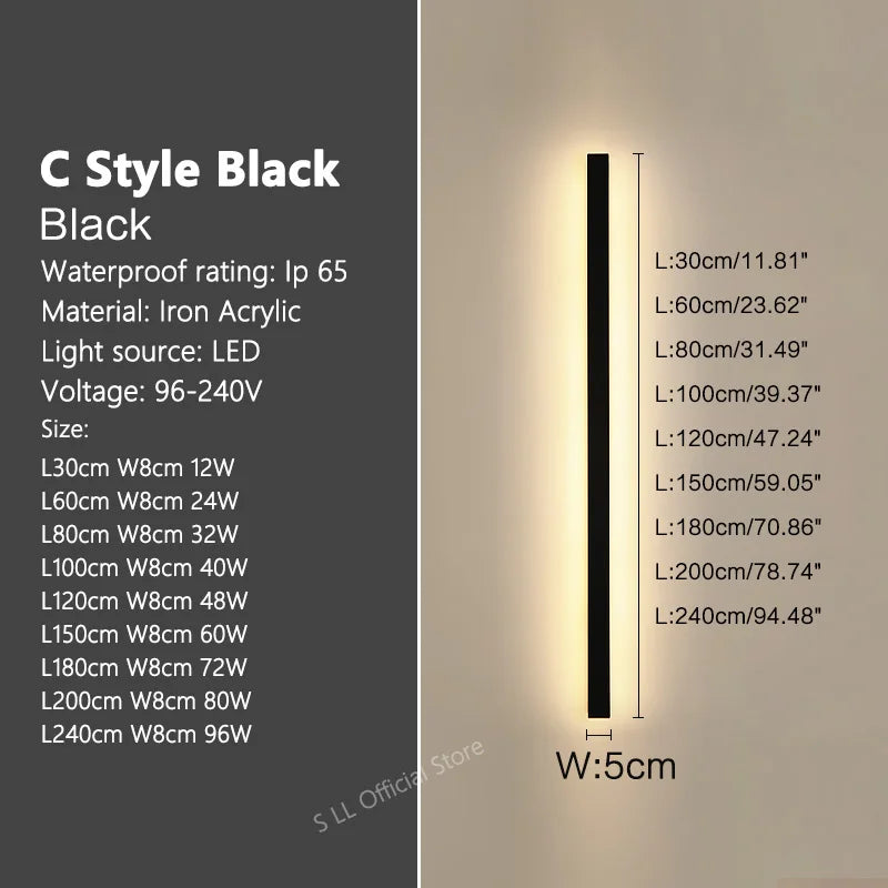 Long Strip Waterproof Outdoor LED Wall Light