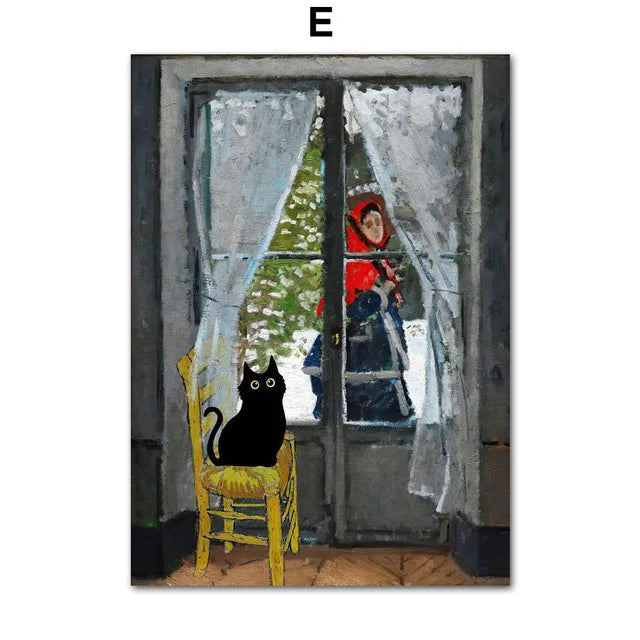 Modern Black Cat Canvas Wall Art