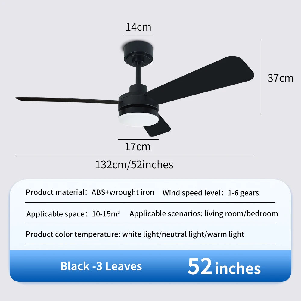 Black Remote-Control Ceiling Fan Light
