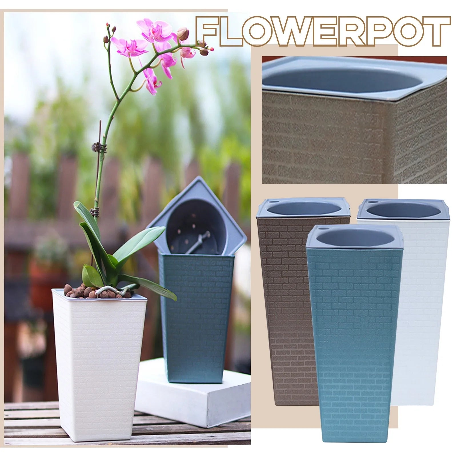 Large Metal-Look Self-Watering Planter