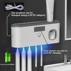Wall-mounted Smart Toothbrush Sterilizer with 5 Slots, Integrated Toothpaste Dispenser, Bathroom Storage Rack and Organizer, Hom