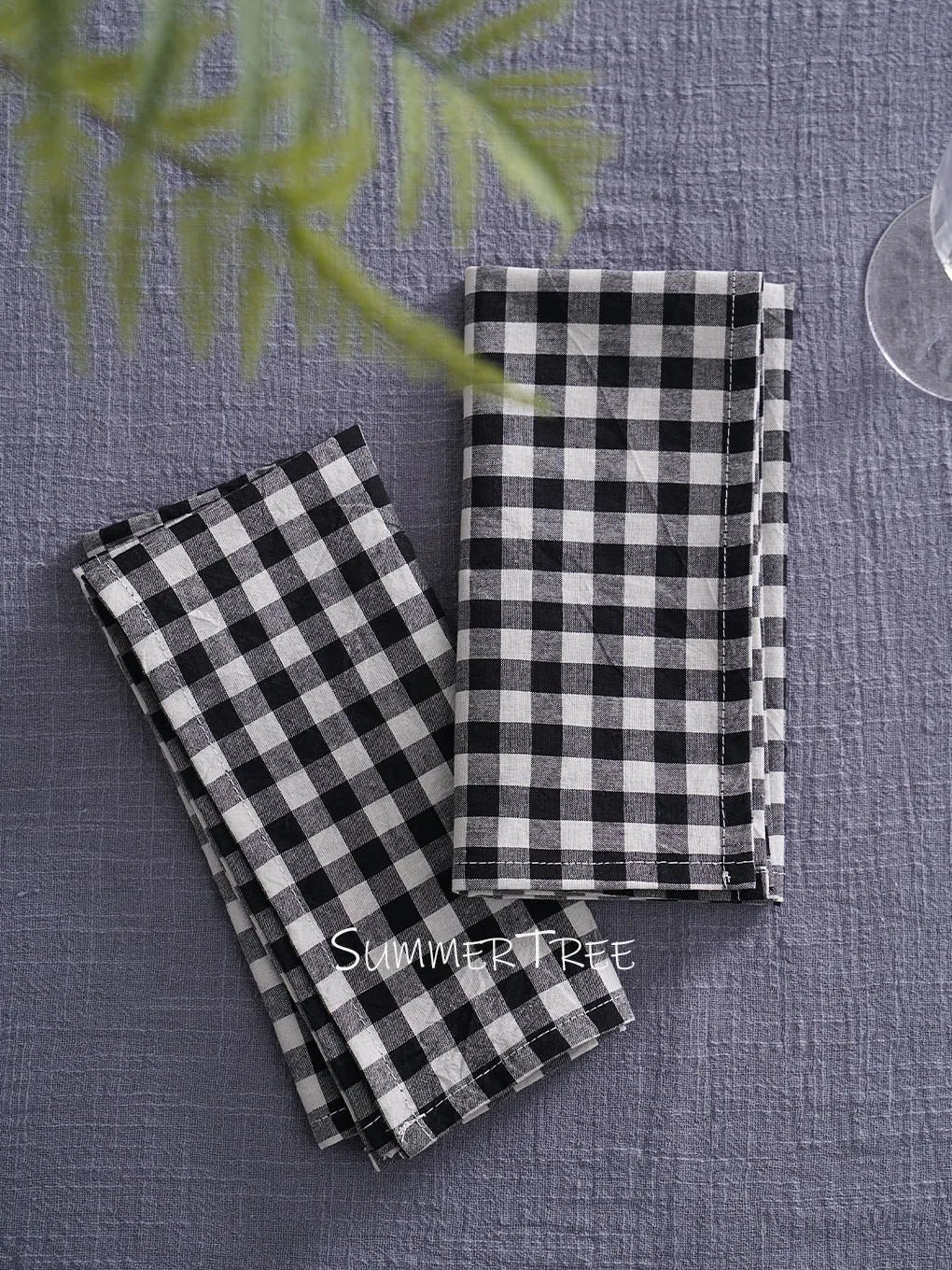 Set of 10 Gingham Cotton Napkins 42x42cm Reusable Check Cloth Napkin for Wedding Christmas Dinner Party Banquet Home Table Decor
