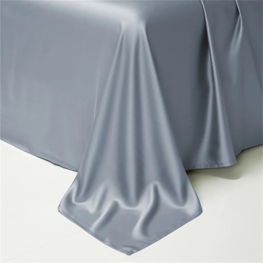 Liv-Esthete Noble 100% Silk Bedding Set Blue Gray Summer Duvet Cover Pillow Case Bed Sheet Quilt Cover Double King Queen Sets