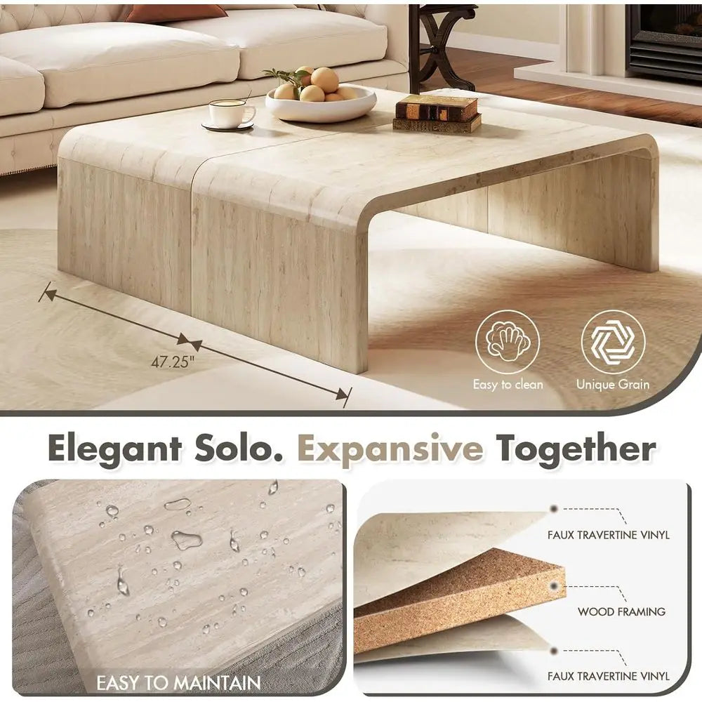47-Inch Travertine Waterfall Coffee Table