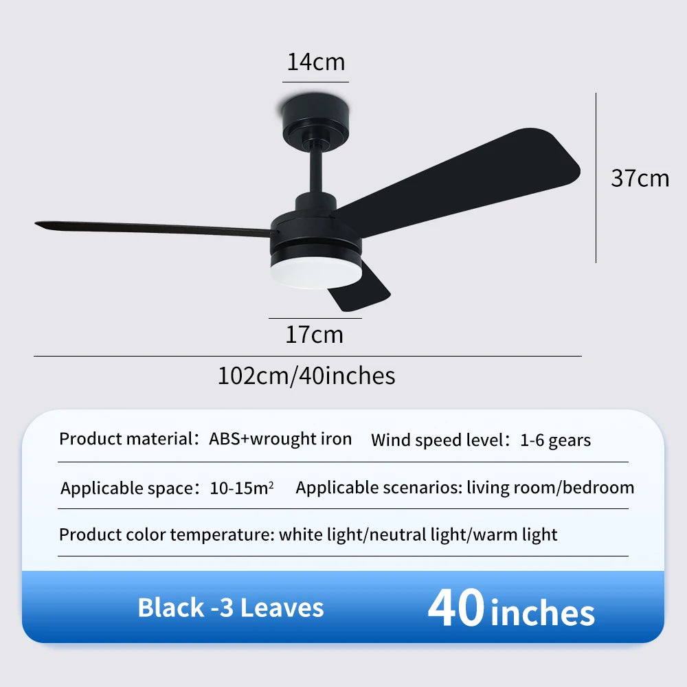 Black Remote-Control Ceiling Fan Light