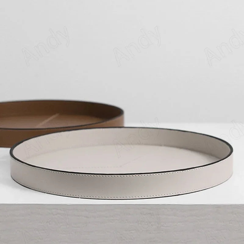 Round Black Leather Valet Tray