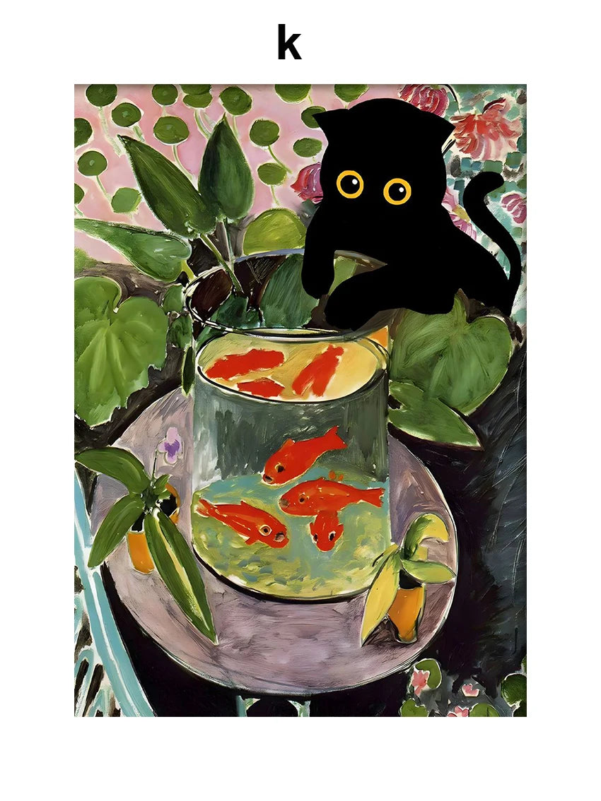 Modern Black Cat Canvas Wall Art