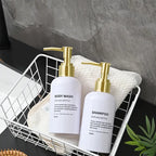 Refillable Shower Soap Bottles with Gold Pump, Shampoo and Conditioner Soap Dispenser for Bathroom Decor Upgrade