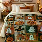 Halloween Patchwork Flannel Throw Blanket
