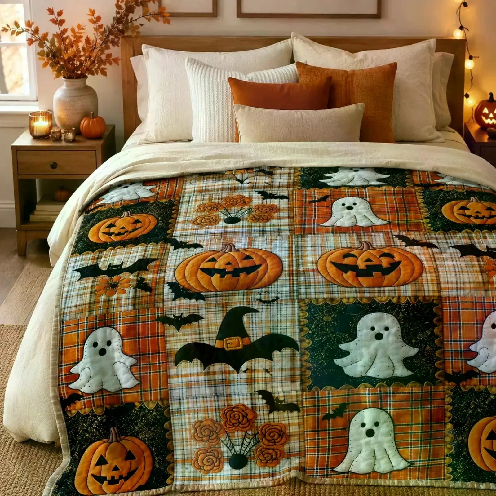 Halloween Patchwork Flannel Throw Blanket