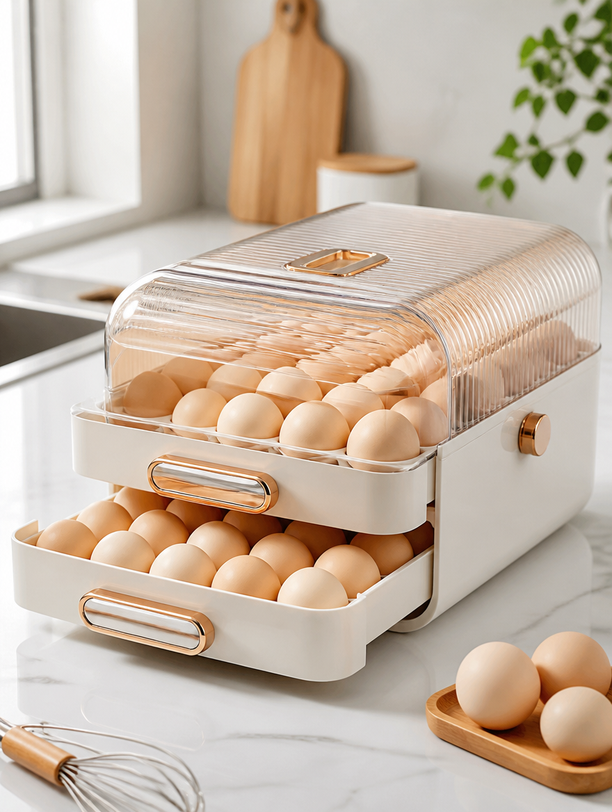 Kitchen egg storage box on modern countertop