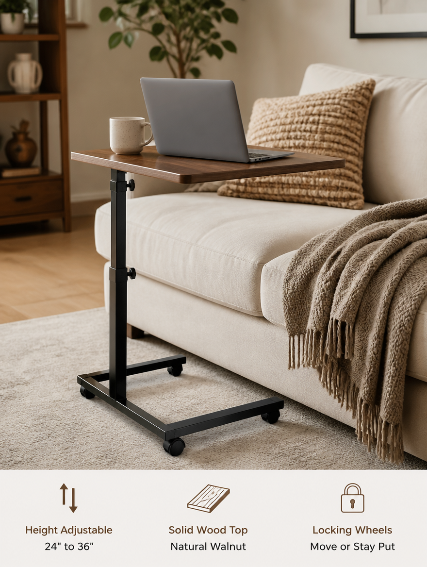 Height Adjustable Side Table next to living room sofa
