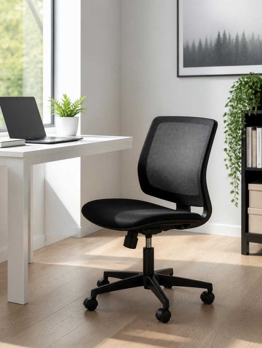 Armless office chair in minimalist home office