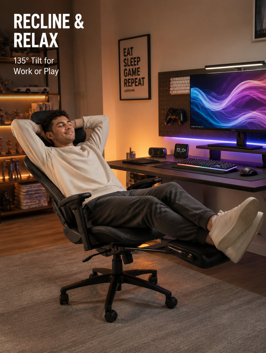 Ergonomic gaming chair in home office setup