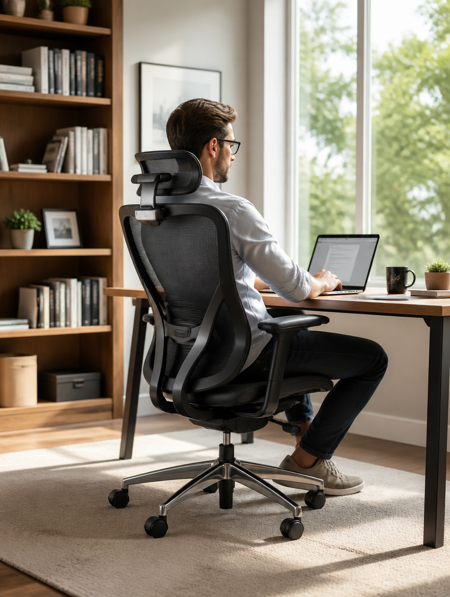 High back gaming chair in modern bedroom