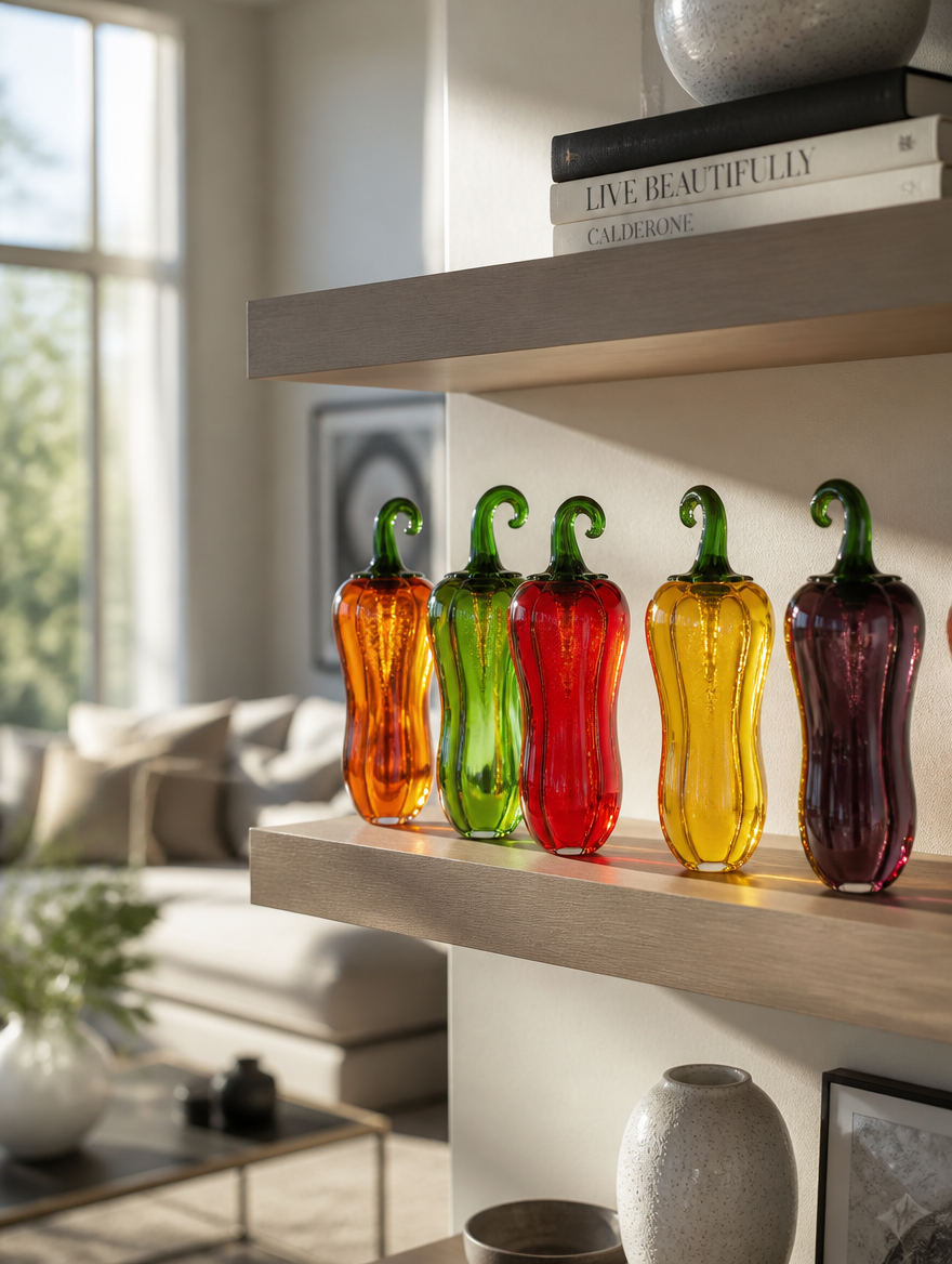 Glass pepper figurine on office desk
