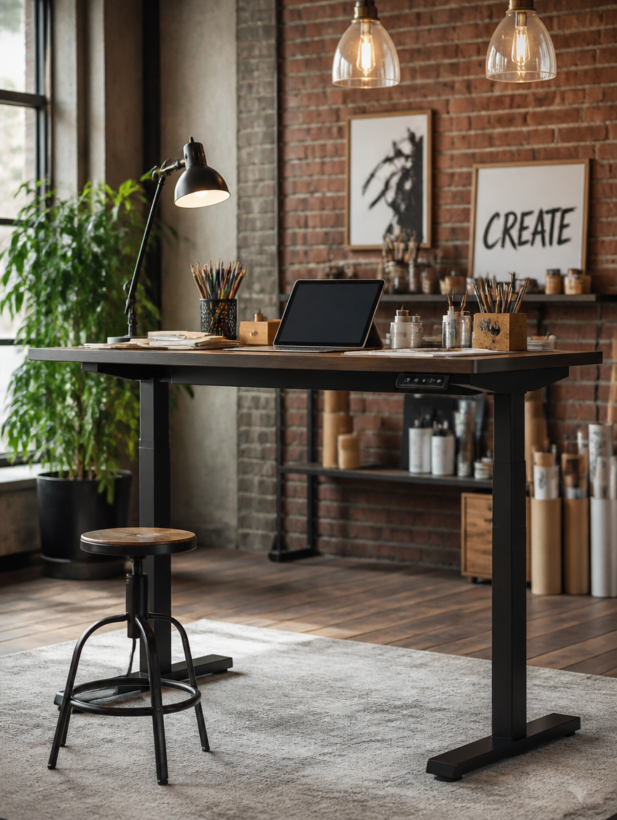 Standing desk in creative workspace