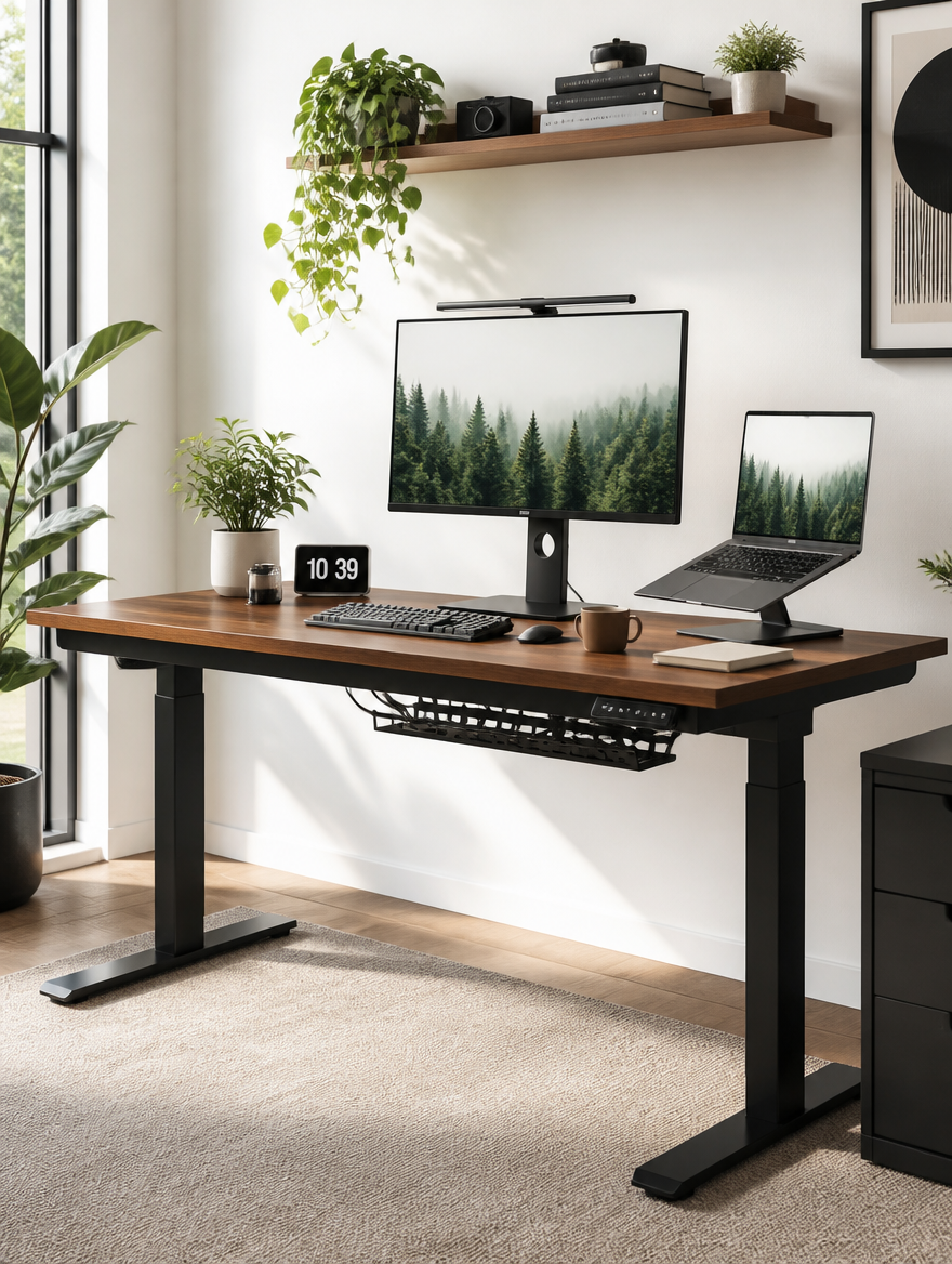 Modern computer desk in stylish home office
