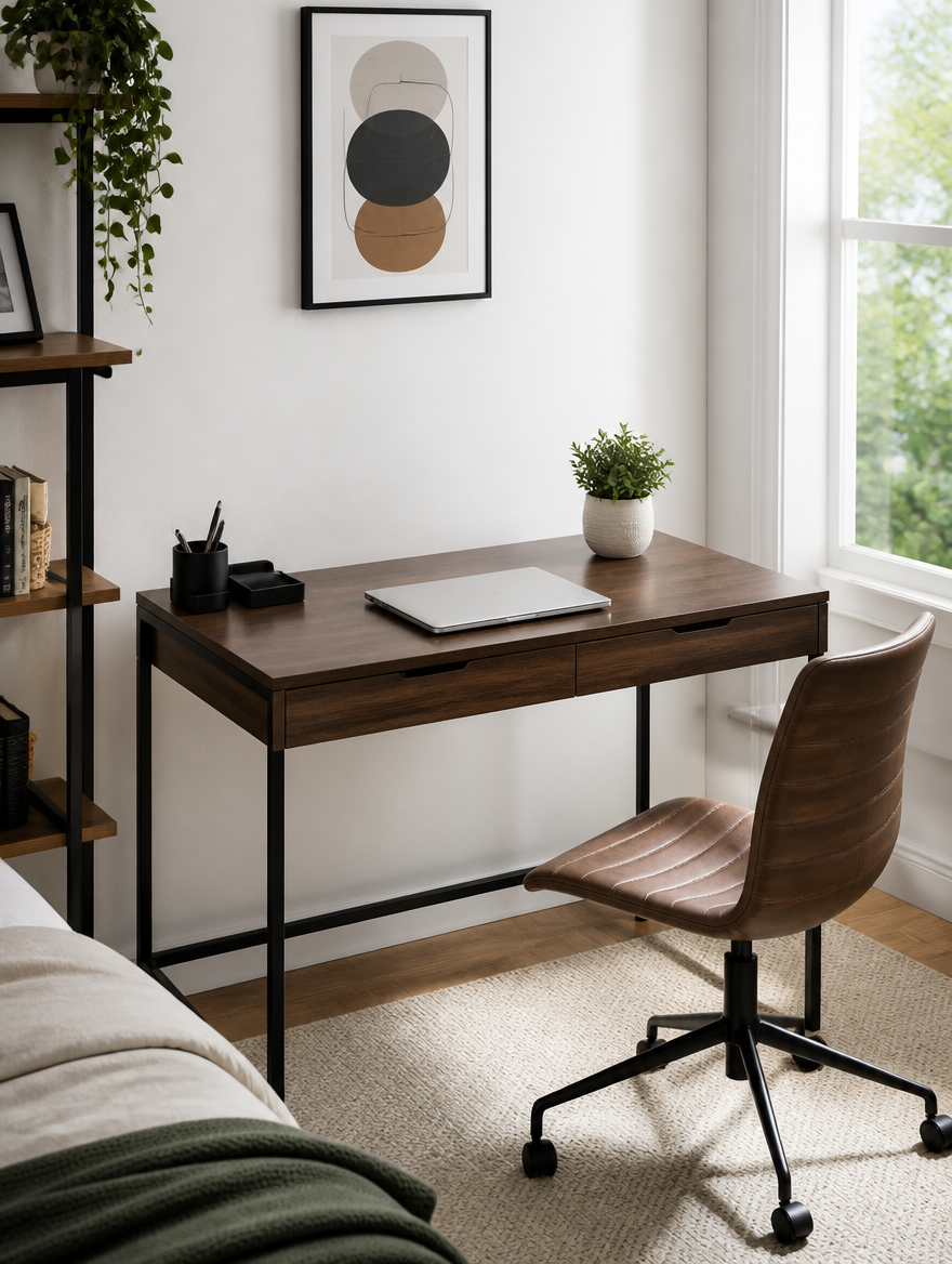 Computer desk in bedroom workspace