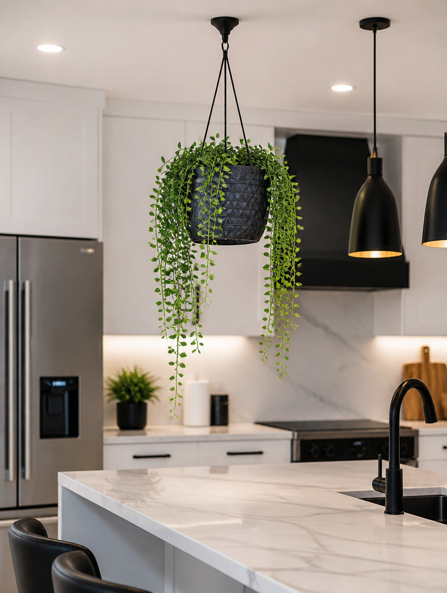 Artificial Hanging Plants in modern kitchen