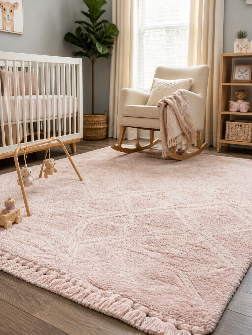 Soft plush carpet in cozy nursery