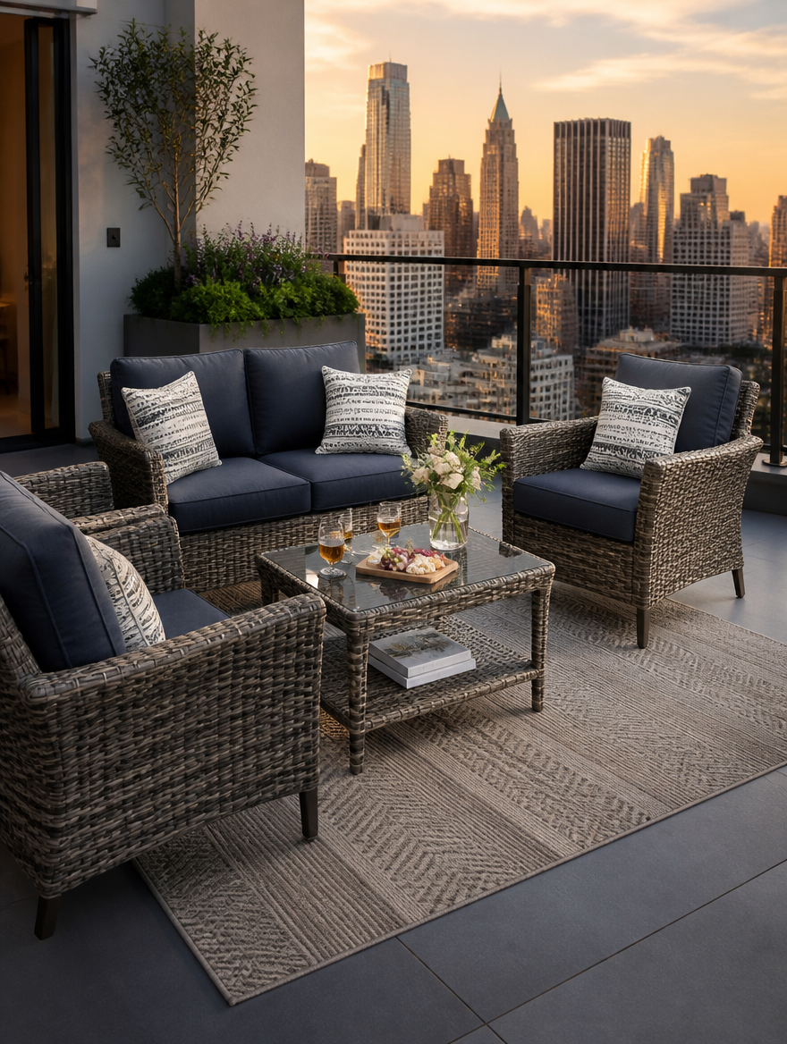 4-piece patio furniture set on rooftop terrace