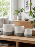 Ceramic Round Planter Set in Scandinavian living room