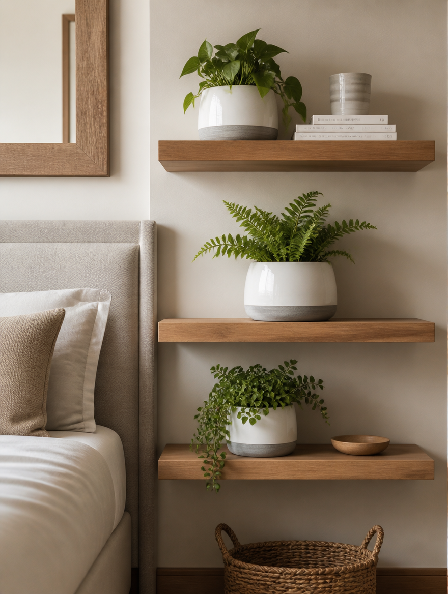 Ceramic Round Planter Set on bedroom shelves