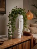 Sculptural Face Succulent Planter in boho living room