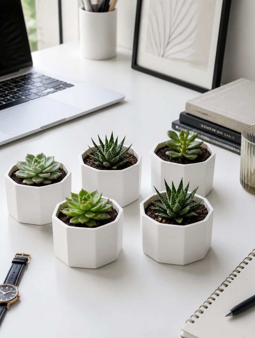 Octagonal Seedling Planter Set on desk