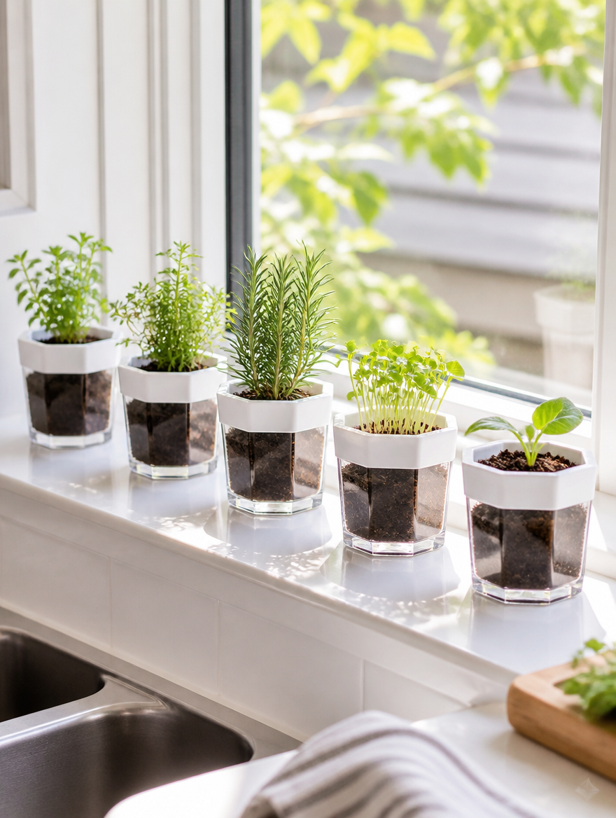 Octagonal Seedling Planter Set on windowsill