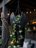 Gothic Bat Wing Hanging Planter on covered porch