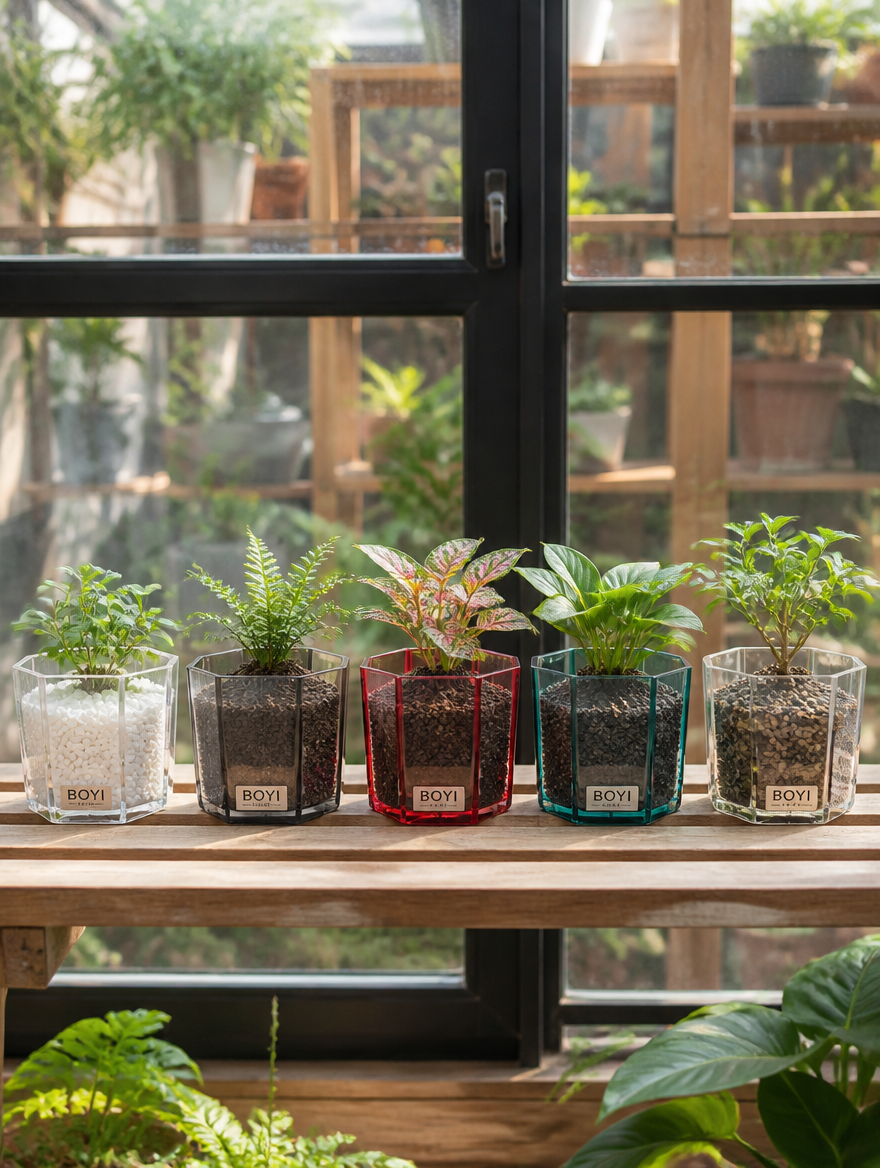 Octagonal Seedling Planter Set on garden shelf