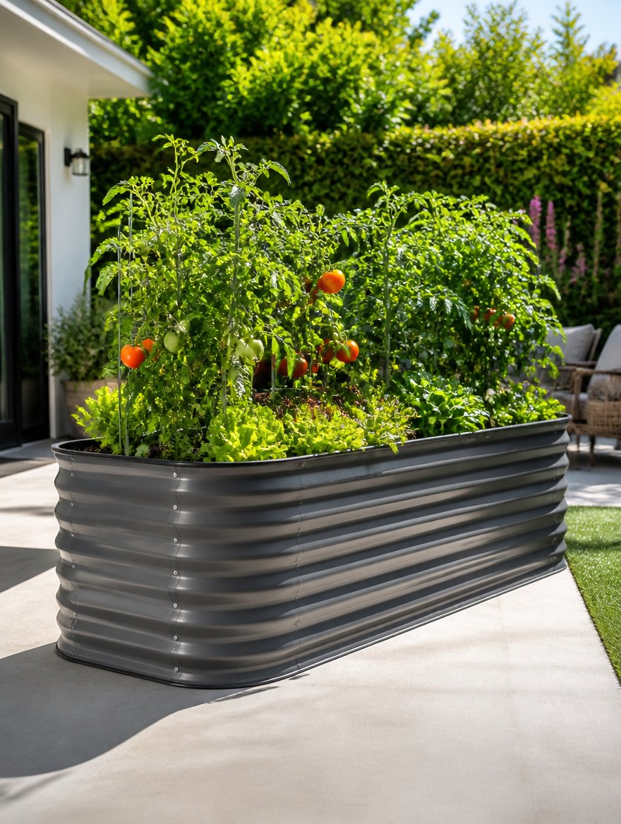 Metal Raised Garden Bed in backyard garden