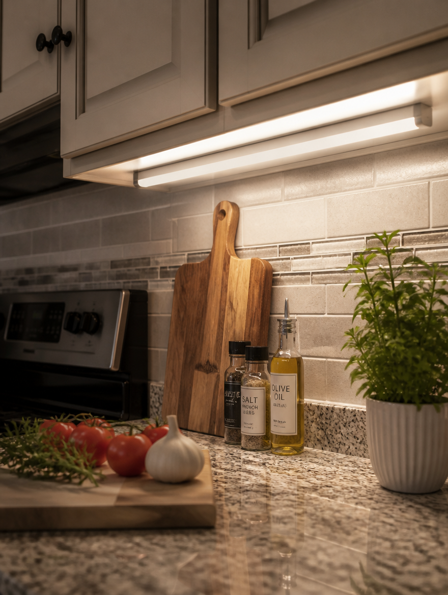 Rechargeable Under-Cabinet Light Bar in modern kitchen