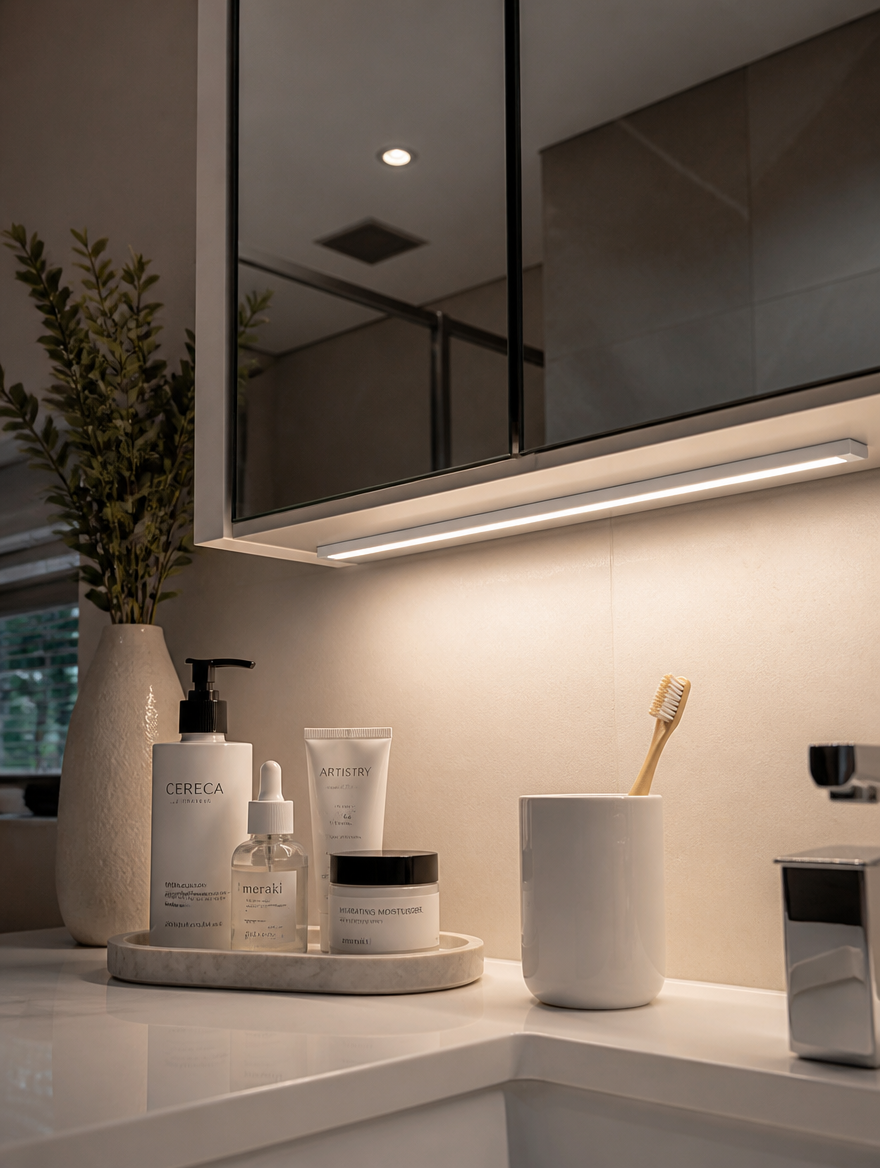 Rechargeable Under-Cabinet Light Bar in bathroom vanity