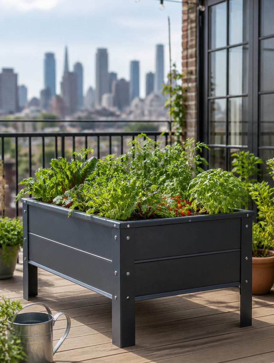 Metal Raised Garden Bed on terrace patio