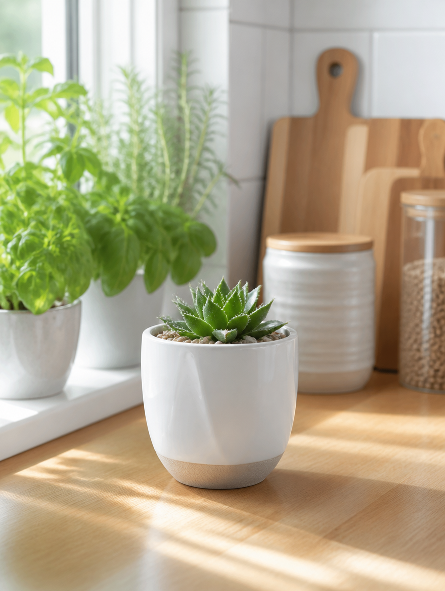 Mini Ceramic Succulent Planter on kitchen windowsill