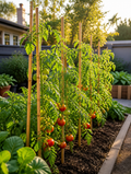 Bamboo Garden Stakes supporting tomato plants in backyard garden