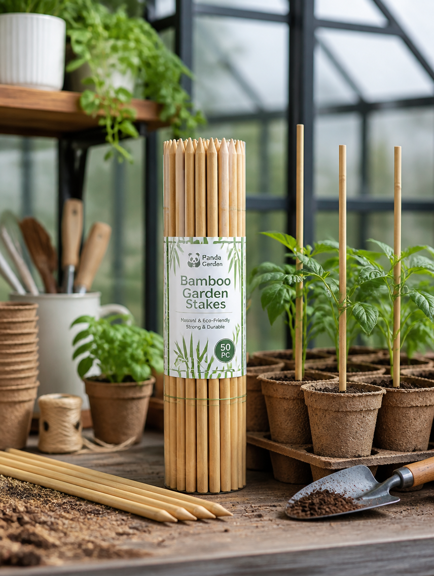 Bamboo Garden Stakes in greenhouse potting station